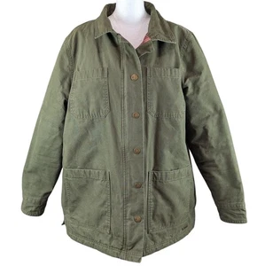 Natural Reflections Flannel-Lined Canvas Barn Jacket Size Large Olive Chore Coat - Picture 1 of 10
