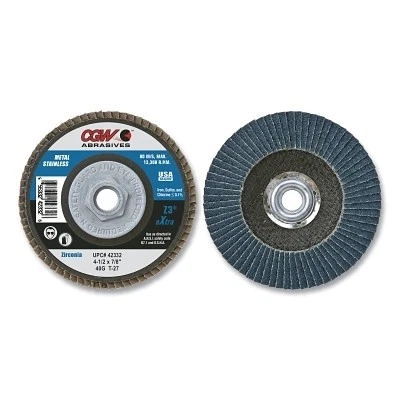 Prem Z3 Reg T27 Flap Disc, 4-1/2 in dia, 60 Grit, 7/8 Arbor, 13300 rpm Pack of - Image 1 of 1