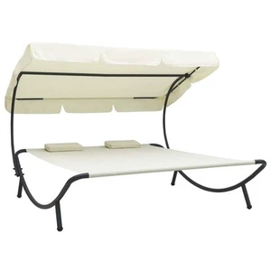 Outdoor Double Chaise Lounge Patio Lounge Bed with Canopy and Pillows vidaXL - Picture 1 of 56