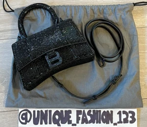 Balenciaga Hourglass XS Handbag With Rhinestones in Jet Black Bag Crystals Rare - Picture 1 of 14