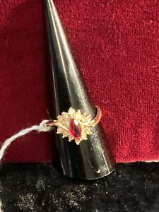Vintage Stunning 10k Gold Ruby With 14 Diamonds Ring Size 8.5