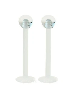 2 Stück. 16G 14G Flexibler Klarer Wangen Labret Halter mit 4 mm Ball Top 1/2 Zoll bis 5/8 - Bild 1 von 3
