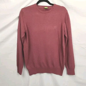 Hugo Boss Mens Cotton Jumper Sweater Size Small Logo Detail Crew Neck Maroon - Picture 1 of 14