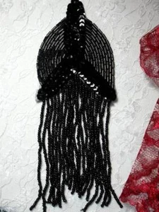 Aplique charretera con cuentas de costura negro lentejuelas patrón artesanal (XR108) - Imagen 1 de 1