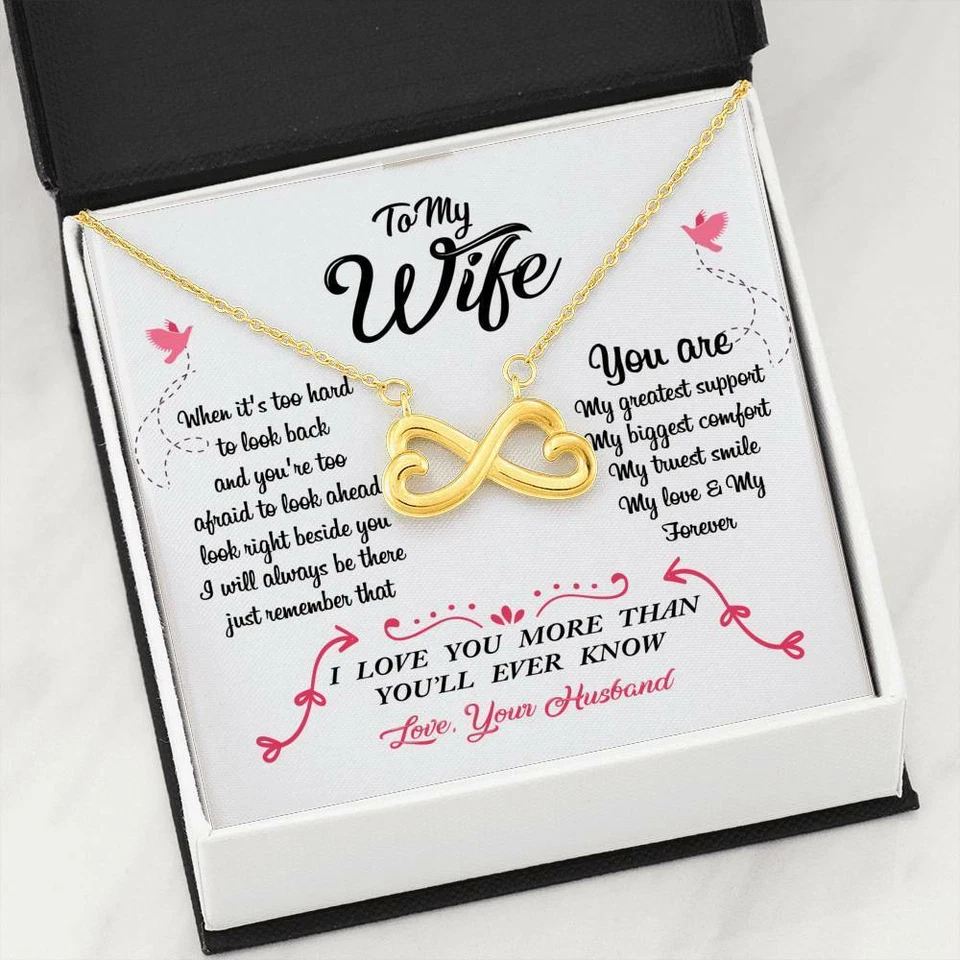 Husband To Wife My Support Comfort Smile Message Card + Infinity 3 Necklace - Image 1 of 1