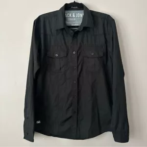 Jack & Jones Large Black Button Up Long Sleeve Shirt - Picture 1 of 4