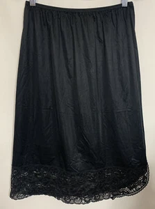 VANITY FAIR Size L Black Nylon Half Slip, Wide Lace Hem, Side Slit Style 11-752 - Picture 1 of 4