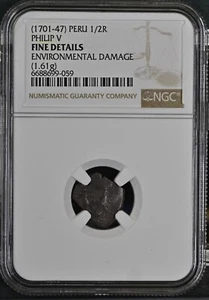 1701-47 Peru 1/2 Real NGC Fine Details Silver Cob Philip V - Picture 1 of 8