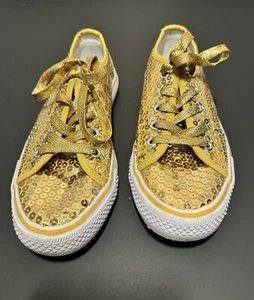 Girls Balera Sparkly Sequin Gold Canvas Low Top Dance Shoes Size 5 - Picture 1 of 6