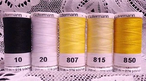 1 black 1 white 3 yellow GUTERMANN 100% polyester sew-all thread 274 yard spools - Picture 1 of 1