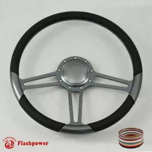 15.5" Billet Steering Wheel Black Full Wrap Chevy Blazer C10 W/Horn - Foto 1 di 12