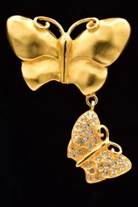 Givenchy Vintage Schmetterling Anstecknadel Brosche Kristall gebürstet Gold klobig signiert Bin1 - Bild 1 von 12
