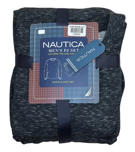 Nautica 2-teiliges Waffelstrick T-Shirt & Jogginghose Space Dye Herren Pyjama Set M Neu mit Etikett - Bild 1 von 2