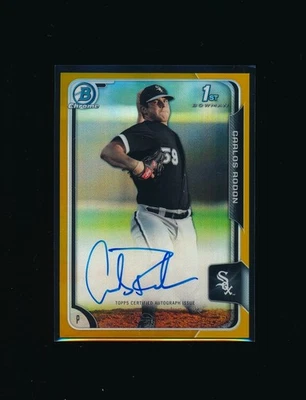 2015 Bowman Chrome Carlos Rodon Gold Refractor Auto RC /50, Great Signature - Image 1 of 2