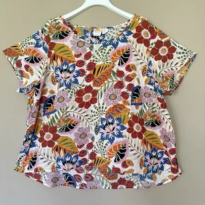 Top floral cuadrado 100 % lino C&C California para mujer 2X boho dobladillo alto bajo costero - Imagen 1 de 6