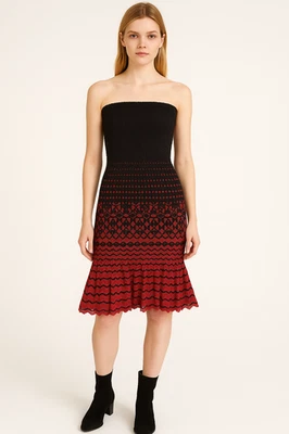 Alexander McQueen Dress Black Red Smocked Tank Glam Designer Whimsy Artsy - Image 1 of 4