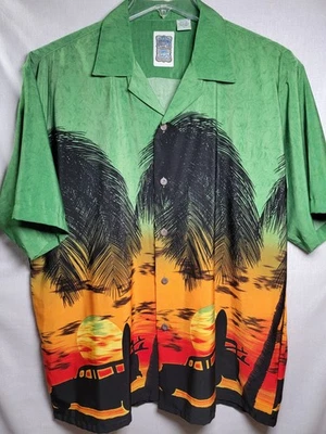 Ocean Current Large Shirt Button Front Green Hawaiian Polyester Blend - Image 1 of 4
