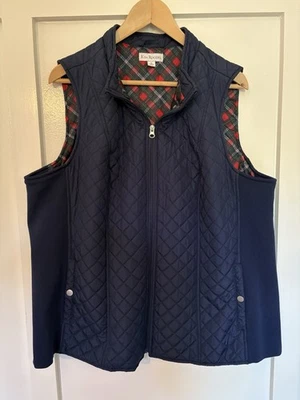 Chaleco para mujer Kim Rogers forrado acolchado cremallera completa azul marino con cuadros 1X Foto 1 de 4