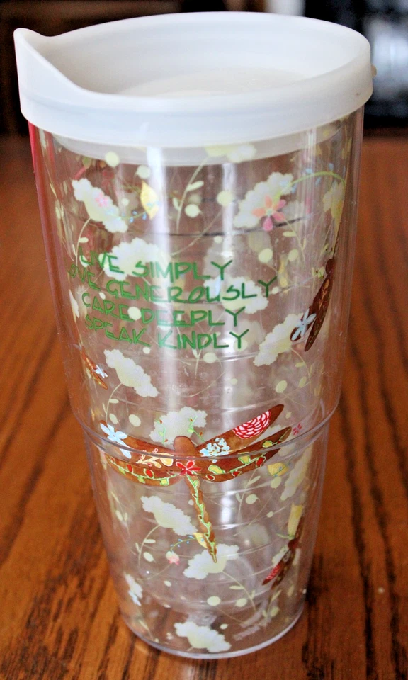 Vaso de vidrio aislante Tervis 24 OZ con tapa libélula floral garantía de por vida Foto 1 de 4