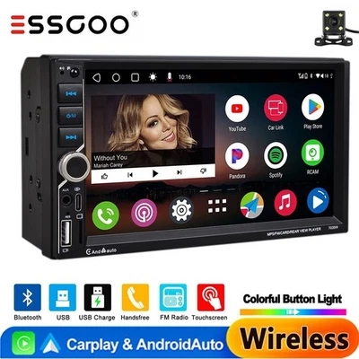 7" Apple CarPlay Double 2 Din Car Stereo Radio Android Auto USB FM BT + Camera - Image 1 of 4