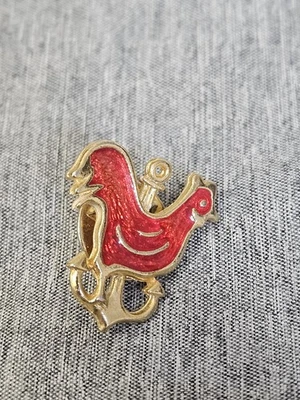 Pin de solapa esmaltada con ancla de gallo tono dorado rojo náutico pájaro corbata insignia azul marino Foto 1 de 3