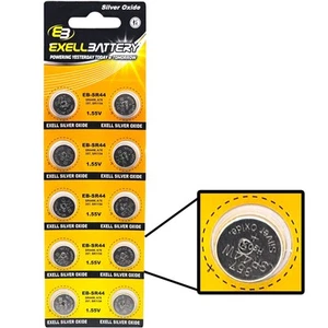 Exell Battery 10-Pack 1.55V SR44 Watch Batteries Compatible with SR44W WS16 V357 - Picture 1 of 3