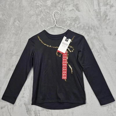 Member's Mark Shirt Girls Medium 7/8 Gold Sequin Bow Long Sleeve Graphic Tee - Image 1 of 4