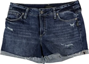 Silver Jeans Co Suki Womens 34/L4 Blue Distressed Denim Cut Off Shorts Selvedge - Picture 1 of 12