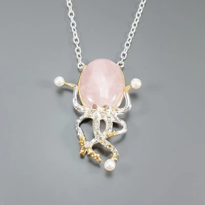 Handmade 34 ct+ Natural Morganite Necklace 925 Sterling Silver 17.75"/N27585 - Image 1 of 4