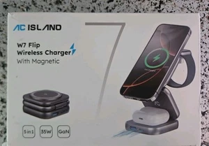 AC Island W7 Flip Wireless Charger Magsafe 5-in-1 Foldable Charging Station 35W - Photo 1 sur 8