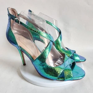 Jessica Simpson Averie Strappy Sandals 4" Heels Size 10 Green Iridescent Mermaid - Picture 1 of 10