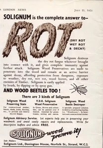 Solignum Wood Preservative Print Ad 1953 Donington House Timber Decay Dry Rot - Picture 1 of 1