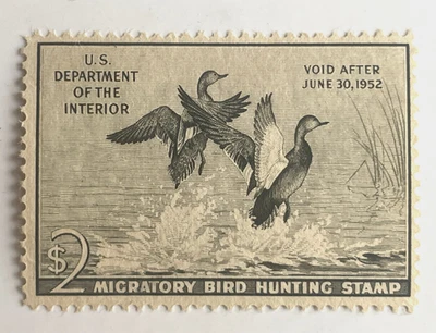 1951 SELO DE CAÇA DE PÁSSAROS MIGRATÓRIOS $2 EUA Scott #RW18 Gadwall Geese MNH OG - Imagem 1 de 2