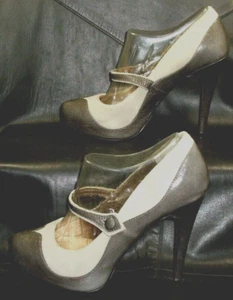 Dolce Vita women's beige suede w/gray patent Mary jane pump shoes size US 6 1/2 - Picture 1 of 7