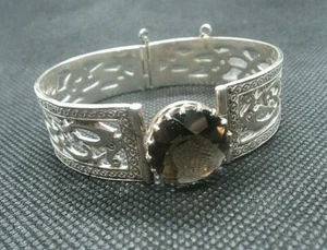Scottish Silver Smokey Quartz Celtic Bracelet h/m 1977 Celtic Art Ld TIR NAN OG - Picture 1 of 10
