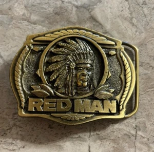 Vintage Red Man Chewing Tobacco Brass Belt Buckle 1988 PINKERTON TOBACCO CHIEF - Picture 1 of 3
