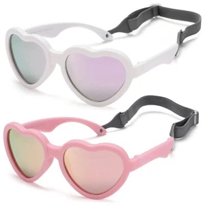 Polarized Heart Shaped Baby Sunglasses with Strap 0-24 Months 2 Pack - Picture 1 of 5