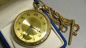 Antique Gold Filled Unicorn Pocket Watch(Rolex)15 J/3 Position/Gold Filled Chain - Picture 1 of 9