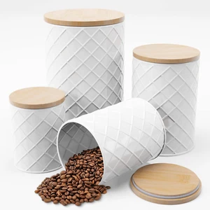Pebble & Stem White Metal Canister Set for the Kitchen Counter, Kitchen Canister - Picture 1 of 12