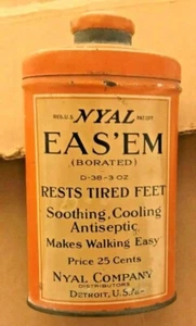 Seltene 1900 NYAL E'SEM "ruht müde Füße" TALKUMPUDERDOSE NYAL CO DETROIT MICH - Bild 1 von 2