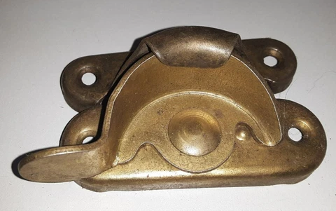 Two (2) Vintage Larger, Heavy Duty Brass Plated Window Sash Lock w/ Keepers Cover