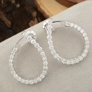 3.43Ct Lab Grown Diamond Drop Hoop Earrings 10K White Gold Bridal Wedding Gift - Picture 1 of 7