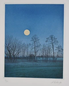 Rudolph Distler/Luna llena/Grabado en color/Firmado a mano/90 ejemplares/de 1992 - Imagen 1 de 3