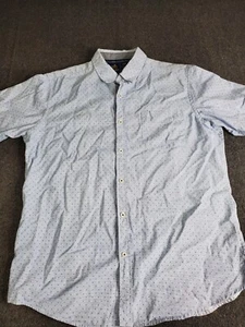 Men's Rugby University Short Sleeve Button Down Light Blue Stripes/ Dots Sz Lg - Picture 1 of 7