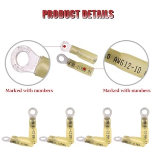 AWG12-10 RV5.5-5 Ring Heat Shrink Electrical Connector Crimp Terminal 100 Yellow - Picture 1 of 8