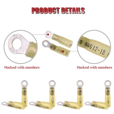 AWG12-10 RV5.5-5 Ring Heat Shrink Electrical Connector Crimp Terminal 100 Yellow - Image 1 of 4