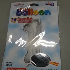 LOT OF 2 XL 34" Jumbo Number 1 Silver Foil Balloon Party Decorations NEW - Picture 1 of 3