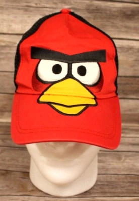 RED ANGRY BIRDS MESH BACK BASEBALL HAT CAP ADJUSTABLE SNAP BACK BLACK MESH - Image 1 of 4