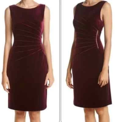 Ivanka Trump Burgundy Gold Zip Velvet Sleeveless Dress Back Zip Lined Large - Image 1 of 4