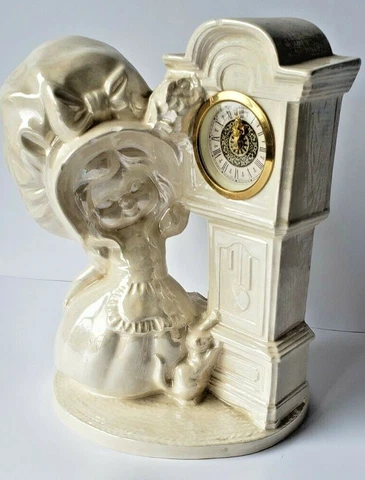 Vintage Desk Mantel NARCO West Germany Clock Iridescent Girl and Her Puppy Cover